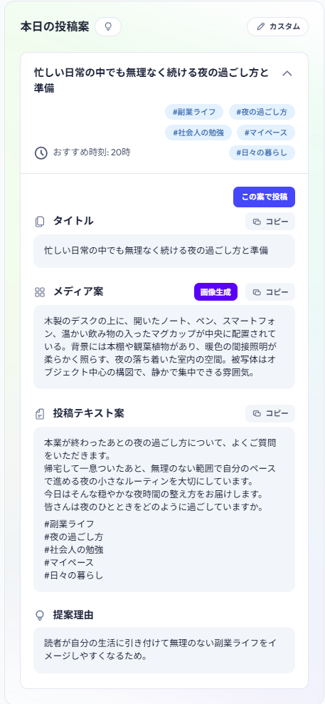 本日の投稿案